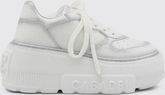Casadei Sneakers low top in pelle liscia e laminata con suola platform a zeppa