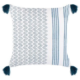Beliani Coj&iacute;n De Algod&oacute;n Blanco Azul Oscuro 45 X 45 Cm Geom&eacute;trico Bloque Impreso Tilia