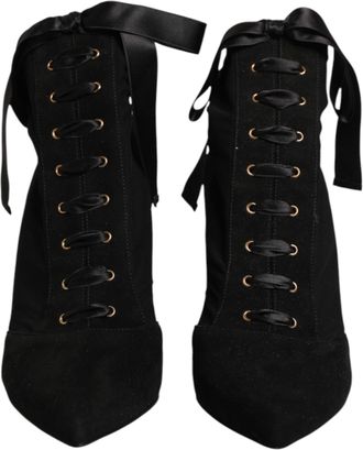 Dolce & Gabbana Black Stiletto Heels Lace Up Boots Womens Shoes