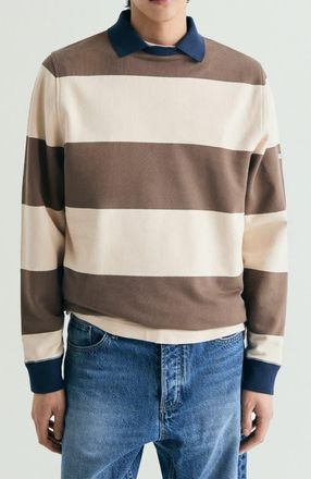Scalpers Contrasting Neck Striped Sweatshirt in Brown at Nordstrom, Size Xx-Large