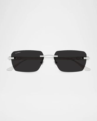 Cartier Motifs De Cartier Ct0660S Plated Titanium Rimless Rectangular Sunglasses