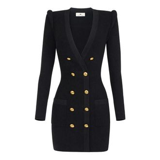Elisabetta Franchi Mini-jurk van gebreide stof met 3D-details - Dames - Jurken - Zwart - Maat: L Zijde