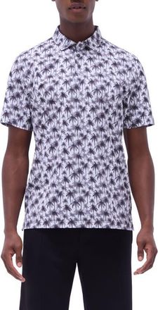 Bugatchi Victor OoohCotton Palm Tree Print Polo in Zinc at Nordstrom, Size Xxx-Large