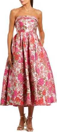 Mac Duggal Floral Brocade A Line Midi Dress in Pink Multi at Nordstrom, Size 14