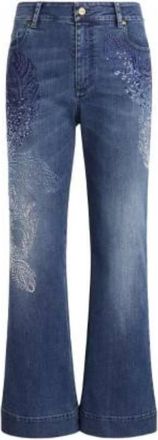 Roberto Cavalli Embroidered Cropped Denim Jeans, Brand Size 40 ( US Size 6 )