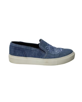 Kenzo Kenzo Geborduurde Slip-On Sneakers in Blauwe Katoen Denim