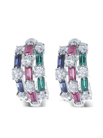 Fantasia triple-row gemstone earrings - women - Rhodium Vermeil - One Size - Silver