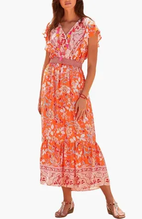 Lascana Womens Floral V-Neck Maxi Dress in Orange Multi at Nordstrom, Size 10