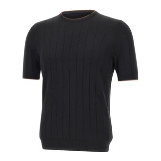 Gran Sasso Round-neck Knitwear, male, Black, Size: M Round-neck Silk Knit Sweater