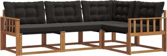 vidaXL Conjunto De Sof&aacute;s De Exterior 4 Uds. Natural Y Negro Vidaxl