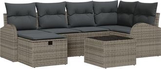 vidaXL Sofa Set with Cushion with Storage Manual Grey Poly Rattan vidaXL