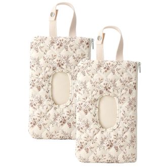 Generic Quilted Wipe Holder Floral Quilted Diaper Pouch Portable Bag, Portable Mommy Bag, Reusable and Hanging Floral Wet Wipes Bags (2BEIGE)