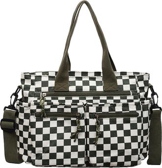 Generic Cymwer Plaid Pattern Crossbody Bag Large Capacity Travel Checkered Tote Handbag (Green) (style 2)