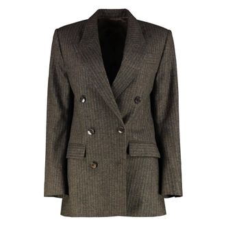 Isabel Marant Jassen, Dames, Bruin, XS, Wol, Double-breasted Wollen Blend Jas