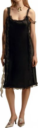 Marina Moscone Satin Slipdress With Ruffle Trim In Black