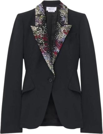 Alexander McQueen Geborduurde Jas met Revers - Dames - Blazers - Zwart - M - Leer - Jassen