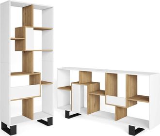 Skraut Home Librería efecto madera blanco y roble 67x31x174cm con patas