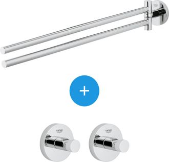 GROHE Essentials Juego De 2 Ganchos De Pared Ocultos + Toallero Met&aacute;lico Doble (40364001 + 40371001) - Grohe
