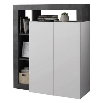 Dmora Aparador Smeraldo, Buf&eacute; De Sal&oacute;n, Aparador De Sal&oacute;n, Despensa De Cocina, Made In Italy, 108x42 H127 Cm, Blanco Brillante Y Pizarra - Dmora
