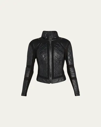 Blanc Noir Quilted Leather & Mesh Moto Jacket