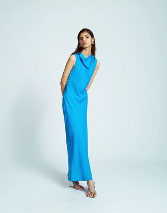 Topshop Vestito asimmetrico color blu acceso con schiena scoperta