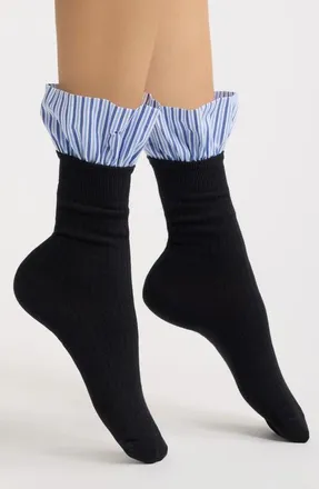 High Heel Jungle Lauren Stripe Ruffle Socks in Black at Nordstrom