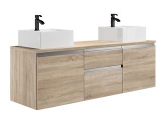 Vente-Unique Mueble de baño flotante con dos lavabos - Natural claro - 150 cm - JIMENA II