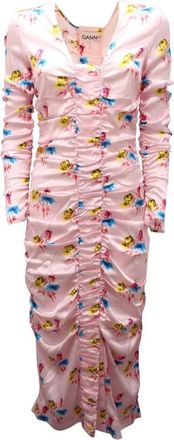 Ganni Bloemen Zijden Jurk met Zijrits - Dames - Casual kleedjes - Veelkleurig - S - Kleedjes