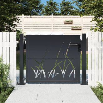 Berkfield Home Garden Gate Anthracite 105x80 cm Steel Grass Design