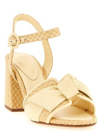 Alexandre Birman Raffia & Leather Block Heel Heels - Cream