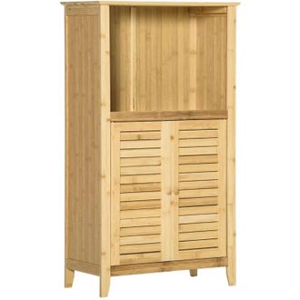 HOMCOM armario auxiliar de ba&ntilde;o de bamb&uacute; armario de suelo de ba&ntilde;o con 2 puertas compartimiento abierto y estante ajustable 50x25,5x92 cm natural