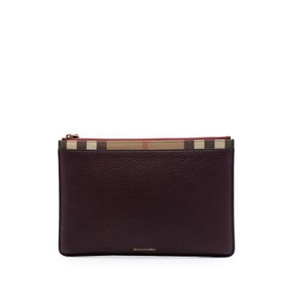 Burberry Pre-owned Burberry House Check Canvas Trimmed Grained Calfskin Zip Pouch Unisex 7QDXHE4V1UVR6W13