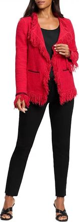 Nic+Zoe Scarlina Statement Fringe Mix Knit Jacket In Amaryllis