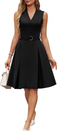 Grace Karin Womens Elegant Sleeveless Dress Summer V Neck Belted A Line Knee Long Dresses XL Black