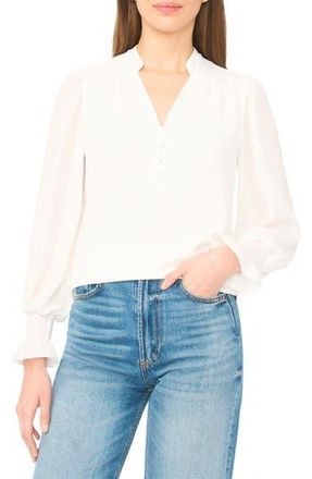 CeCe by Cynthia Steffe Half Placket Smocked Accent Top in New Ivory at Nordstrom Rack, Size Xx-Large