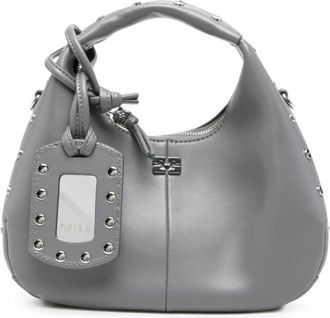 Ganni Tassen, Dames, Grijs, ONE Size, Leer, Leren Schoudertas met Studs
