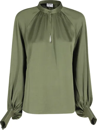Filippa K Green Stand Collar Raglan-Sleeves Acetate-Blend Blouse