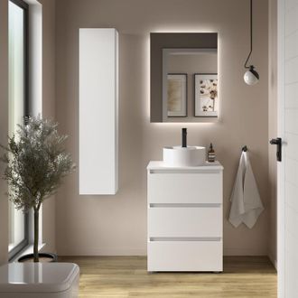 Cygnus Bath Mueble De Ba&ntilde;o Bequia 3c 60cm Blanco Mate Lavabo Sobre Encimera Porcelana