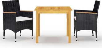 vidaXL Juego De Comedor De Jard&iacute;n De 3 Piezas Negro Vidaxl