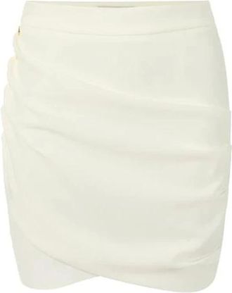 Elisabetta Franchi Rokken, Dames, Beige, XS, Polyester, Lichtgewicht Crêpe Rok met Juweelknopen