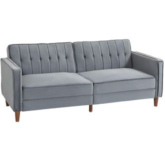 HOMCOM Convertible Sofa Futon Velvet-Touch Tufted Couch Sofa Bed Dark Grey | TJ Hughes