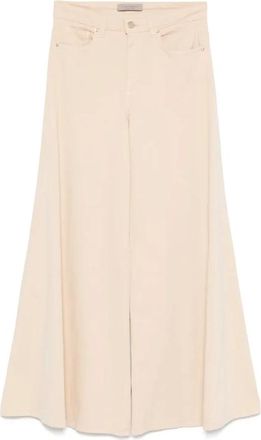 D.exterior Pantalone - Dames - Wijde Broeken - Beige - M - Leer - Broeken