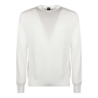 Fedeli Round-neck Knitwear, male, White, Size: 2XL Cotton Crewneck Sweater