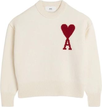 Ami Maglione in lana con intarsio - Bianco