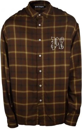 Palm Angels Polyester - Heren - Casual Overhemden - Bruin - M - Polyester - Overhemden