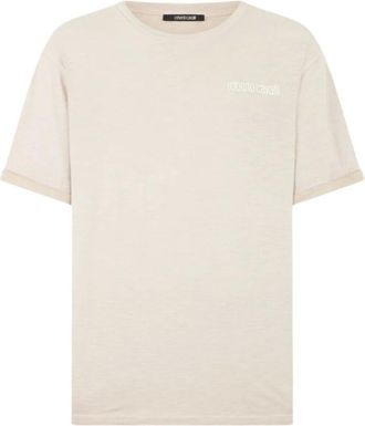 Roberto Cavalli Tops, Heren, Wit, L, Katoen, T-shirt met slangenprint op de rug