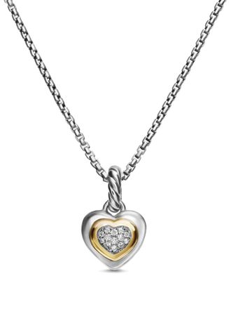 David Yurman 14kt yellow gold and sterling silver Petite Cable Heart diamond necklace (17.1mm) - women - Diamond - One Size