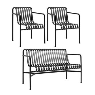 HAY Palissade Dining Bench + 2x Dining Armchair, anthrazit