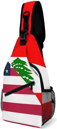 Generic U.S. And Lebanese Flag Mens Crossbody Chest Sling Bag for Travel Hiking Lightweight Shoulder Bags with Small Side