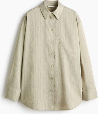 H&M Oversized Shirt in Khaki Beige/pinstriped at Nordstrom, Size Xx-Small